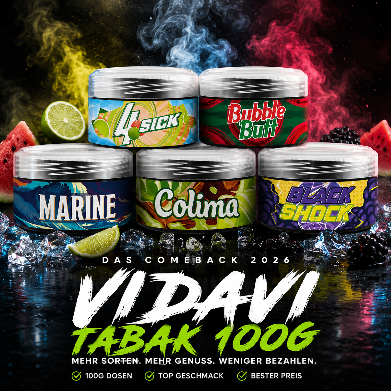 Vidavi Shisha Tabak ist zurück - in 100g Dosen