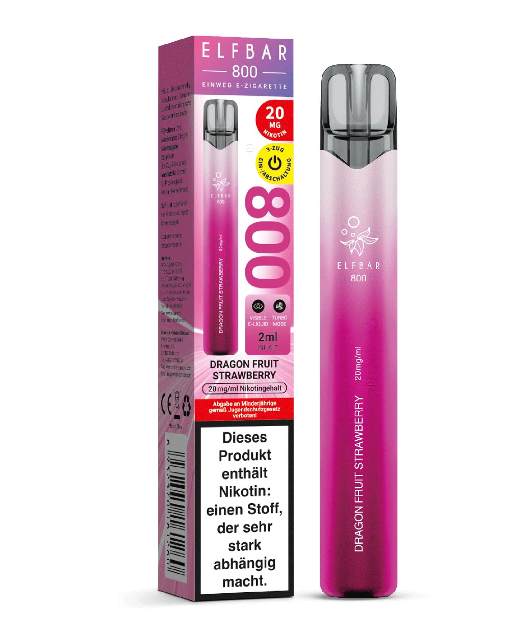 Elfbar 800 Einweg E-Zigarette Dragon Fruit Strawberry 20mg - Smokers Paradise