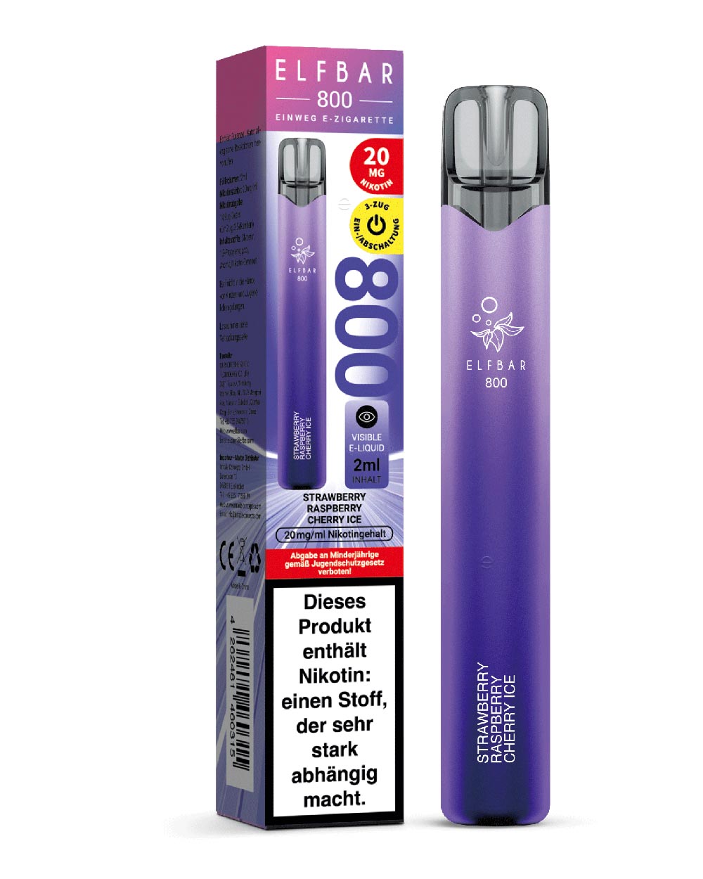 Elfbar 800 Einweg E-Zigarette Strawberry Raspberry Cherry Ice 20mg - Smokers Paradise
