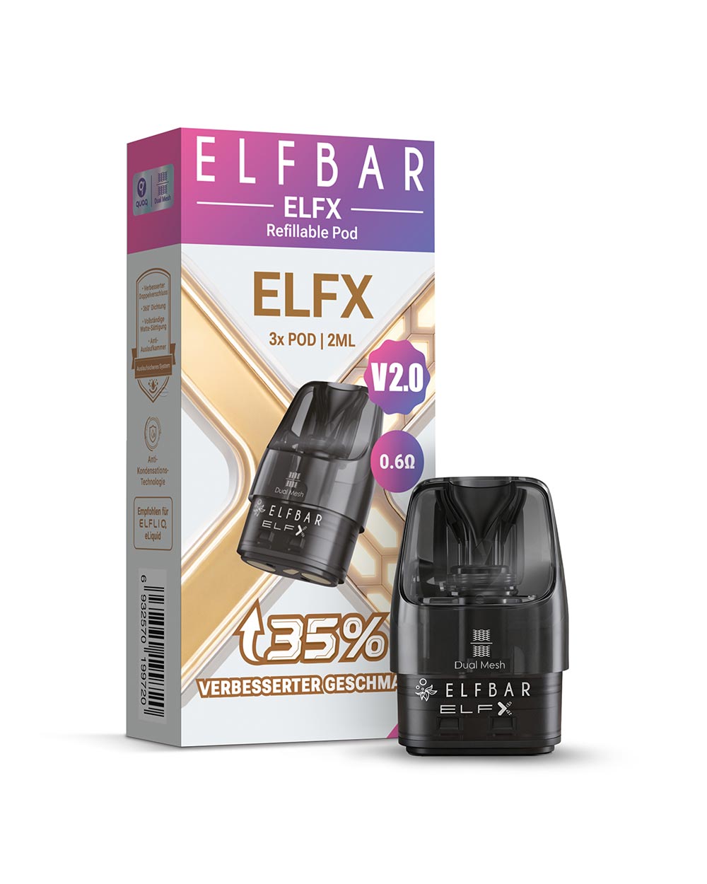 ELFX 2ML Dual Mesh Refillable Pod.3 x 0,6 Ohm - Smokers Paradise