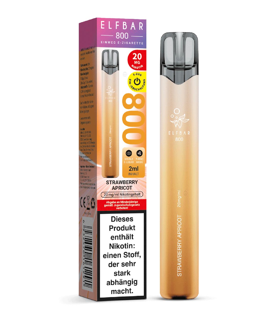 Elfbar 800 Einweg E-Zigarette Strawberry Apricot 20mg - Smokers Paradise